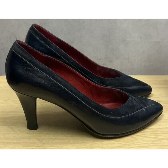 YSL Saint Laurent Black Trim Leather & Suede Heels Size 6M Vintage - Picture 1 of 9